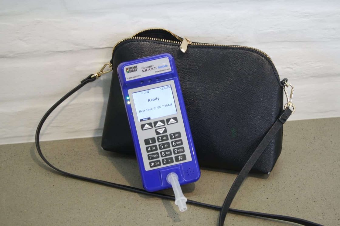 Smart Mobile device beside a handbag