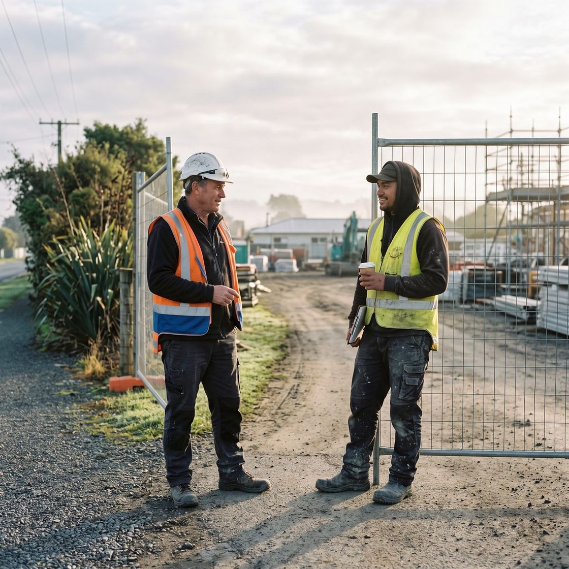 A site manager talking with a worker at a building site